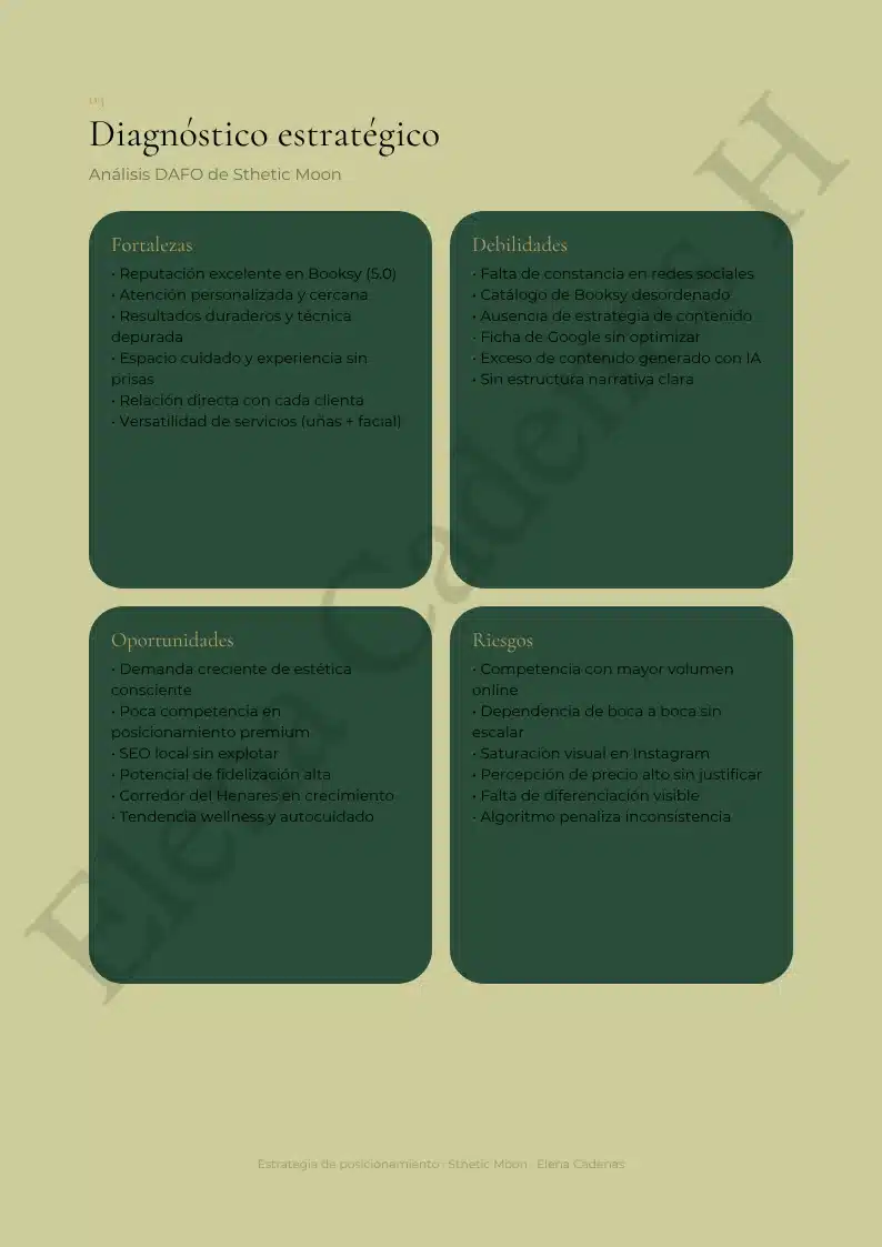 Diagnóstico estratégico y análisis DAFO de Sthetic Moon