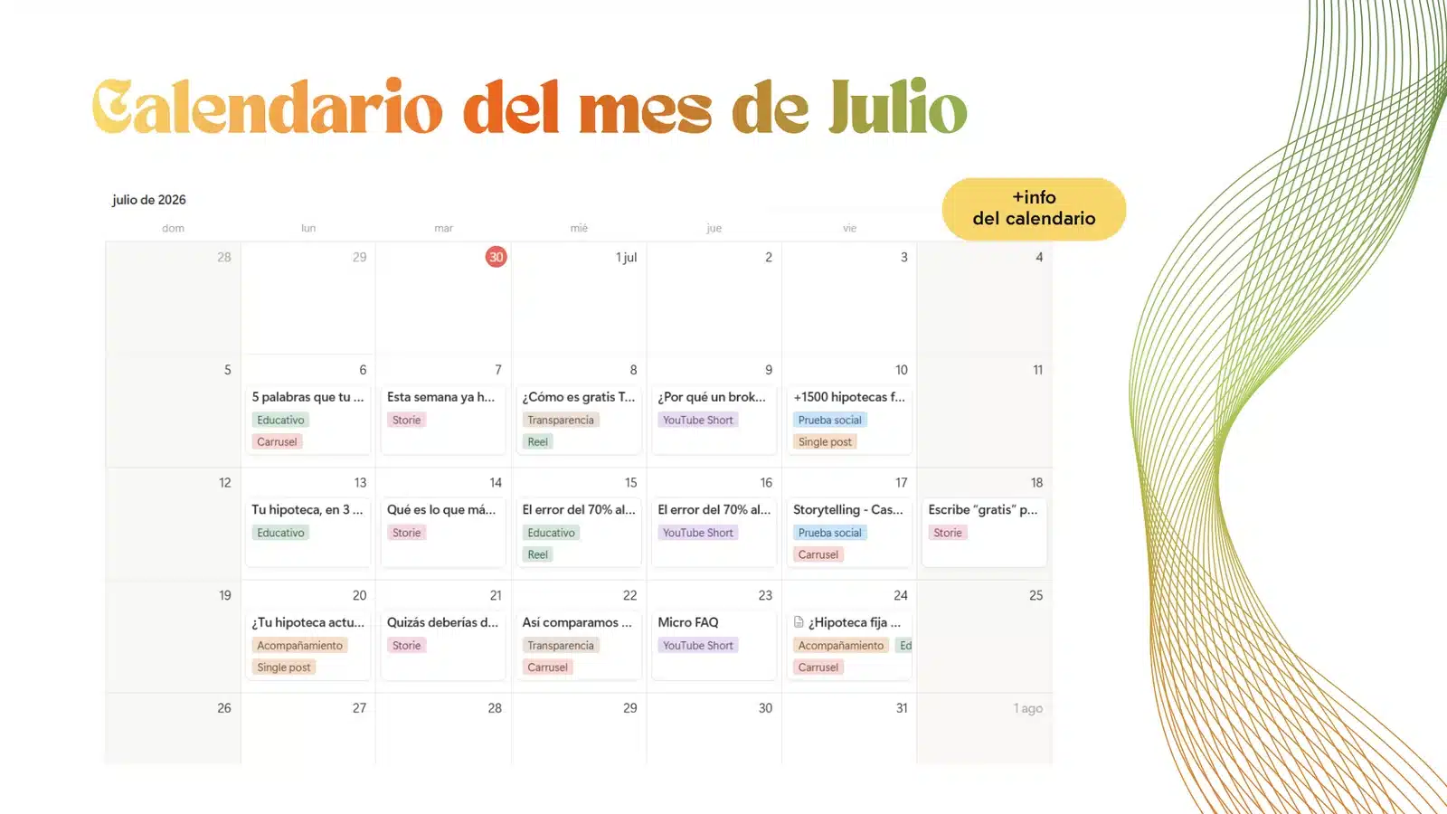 Calendario editorial de redes sociales para Twipo